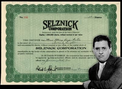 David O. Selznick Signed Selznick Corporation Stock Certificate