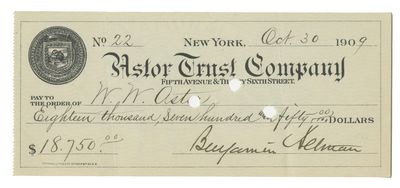 Benjamin Altman Signed Check to W.W. Astor