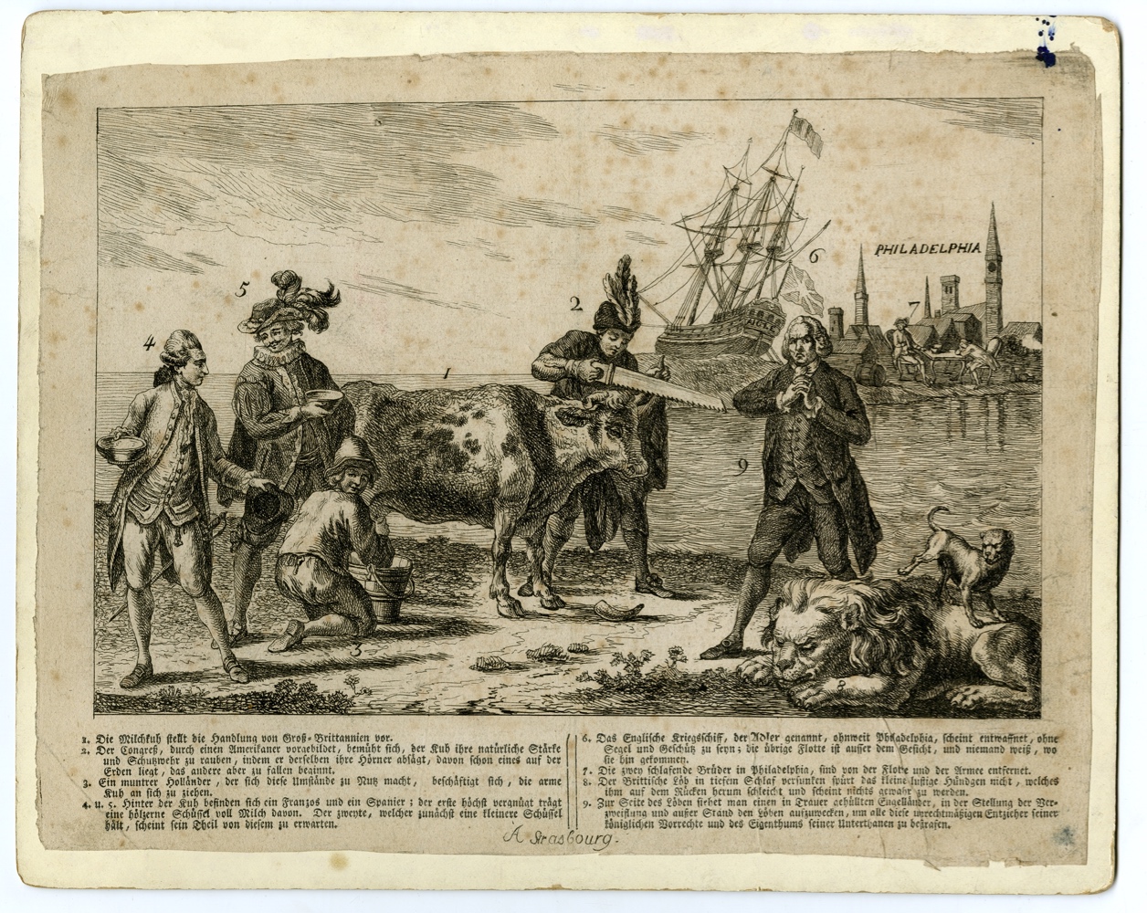 Allegorical print depicting European interests in America in 1782