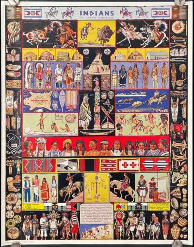 Indians of North America. VINTAGE COLOR POSTER.