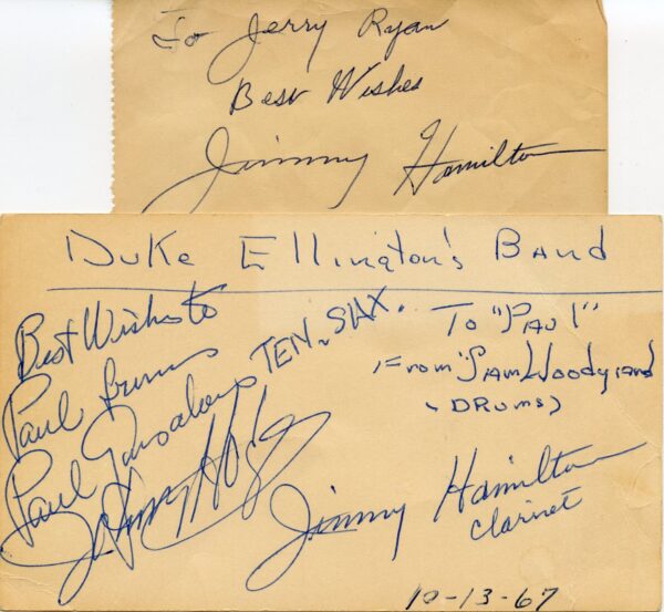 Set of 1967 Autographs from Duke Ellington's Band