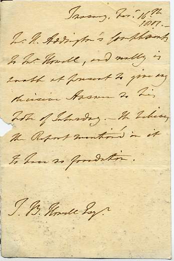 Autograph Letter (third person) to J.B. Howell