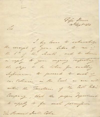 Letter Signed to the Rev. Dr Coke