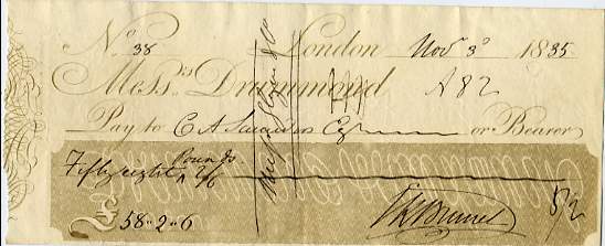 Cheque signed ('I.K. Brunel') and partially complete by him