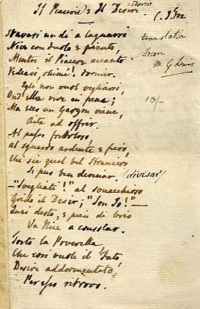 Autograph Manuscript of two poems in Italian
