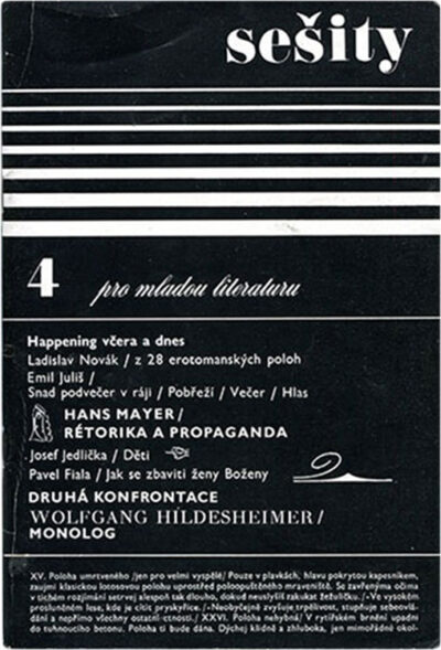 SESITY 4/66 "Pro mladou literaturu" (for a young literature) and SESITY 3/1 "Pro lieraturu a diskusi" (for literature and discussion).