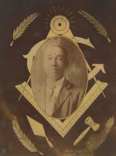 Laminated Tintype Portrait of an African-American Man with the Prince Hall Freemasons Insignia