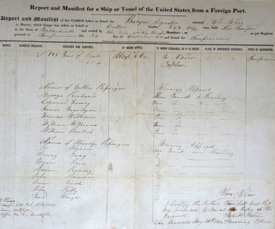 Shipping Manifest for the Barque Equator