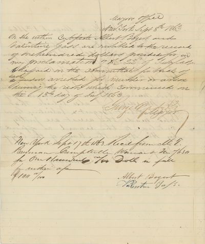 Document Noting the Capture of Patrick Keegan and Patrick O'Brien for the Murder of Colonel Henry F. O'Brien who Was Murdered in the New York Race Riots