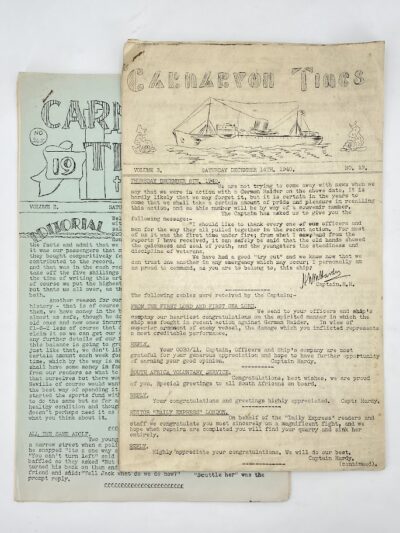 SHIPBOARD WORLD WAR II JOURNAL REPORTING A NAVAL BATTLE IN THE SOUTH ATLANTIC 'Carnarvon Times'