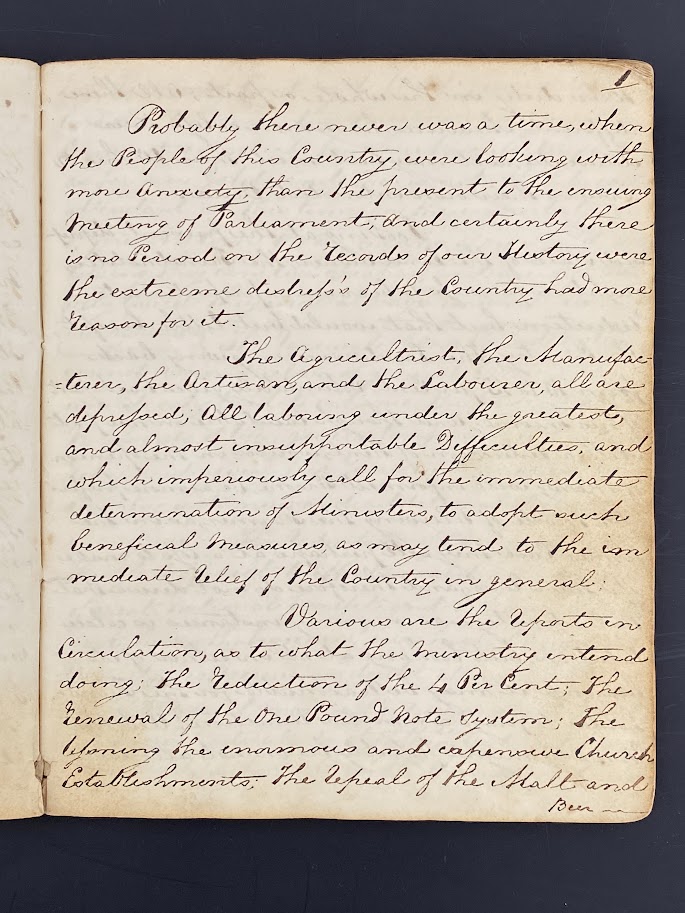 'THE BOROUGH MONGER SYSTEM IS DEROGATORY AND CORRUPT' Manuscript Polemic in Favour of Parliamentary Reform sent to a Whig Peer