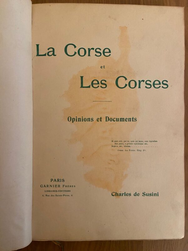 La Corse et Les Corses Opinions et Documents