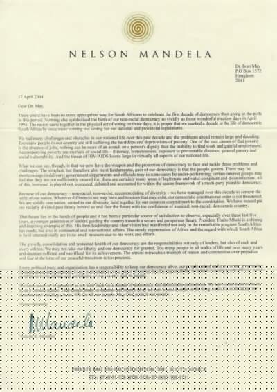 A fine content signed letter by Mandela