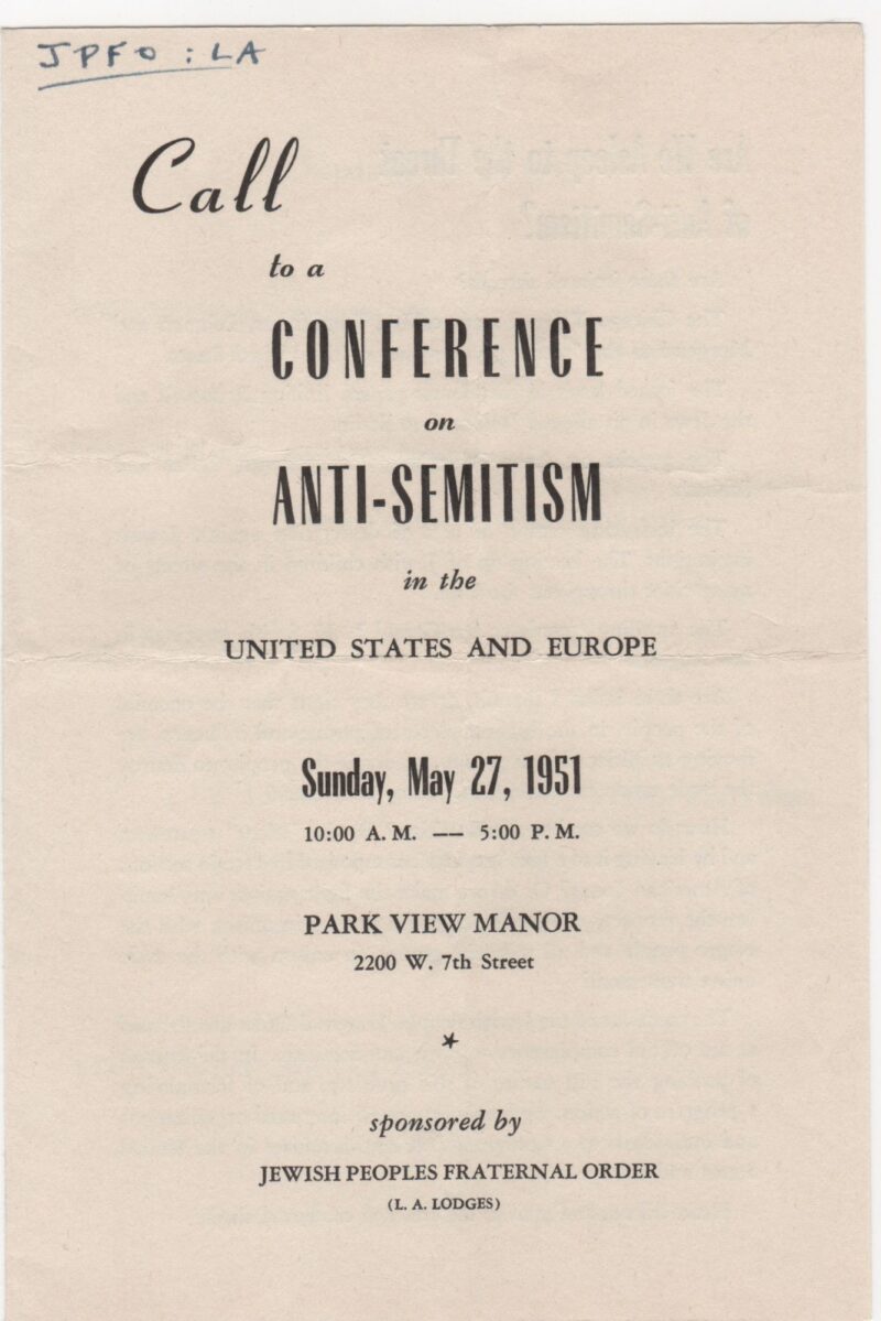 Call to a Conference on Anti-Semitism; in the United States and Europe. Sunday