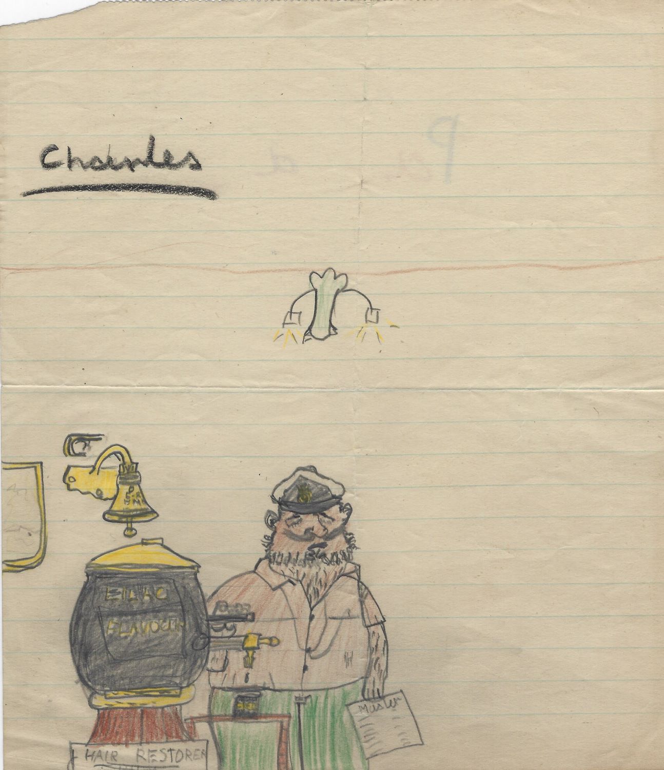 Extraordinary signed caricature of his father by the young Charles